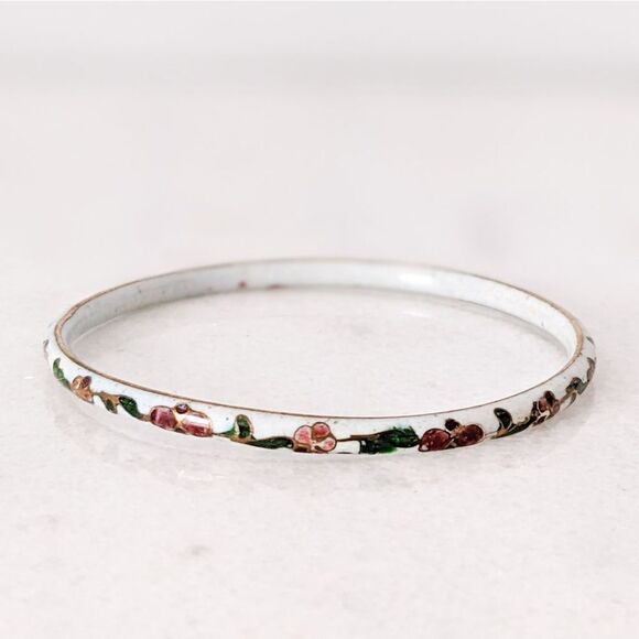 Vintage Cloisonne Floral Thin Bangle Bracelet - Picture 4 of 5